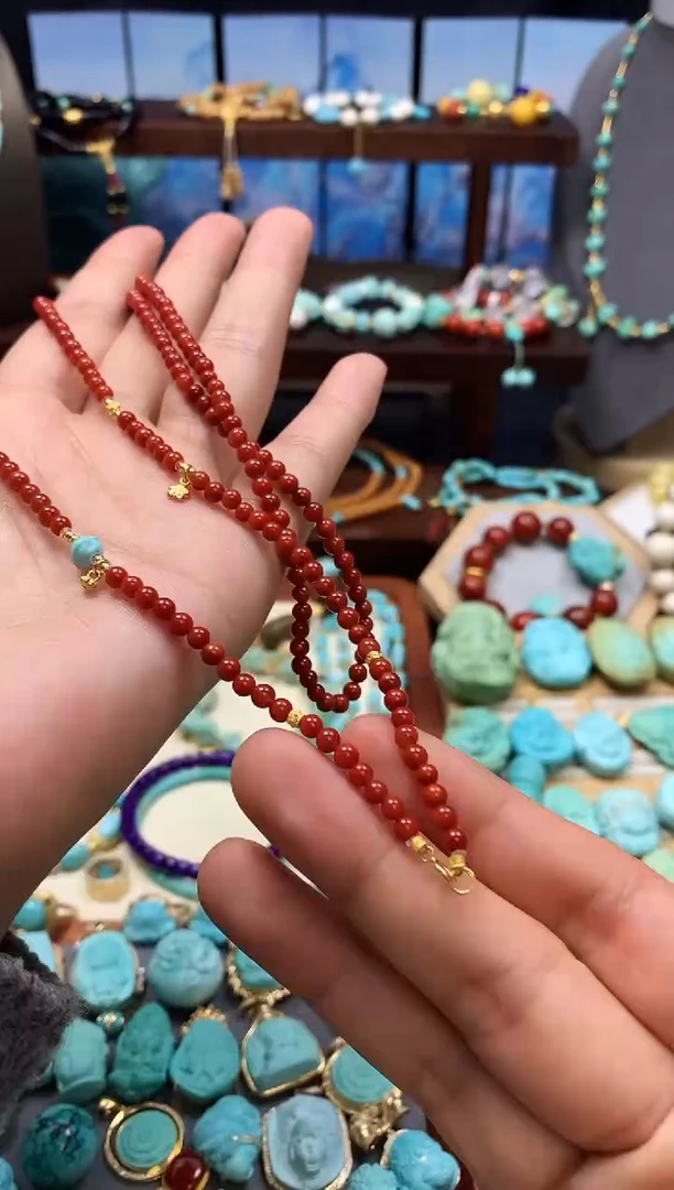 项链18K金镶嵌南红玛瑙南红多圈两用