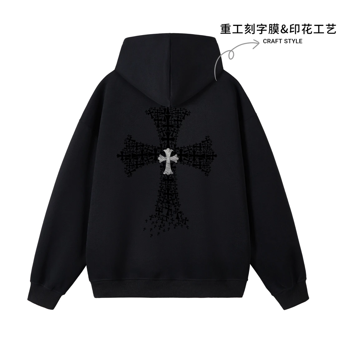 【现货-重工】潮牌植绒拉丝华棉500克连帽卫衣男女款秋冬卫衣-Q602