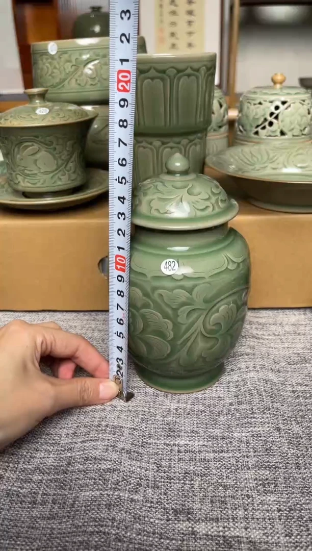 瓷器482纯手工秘色茶叶罐