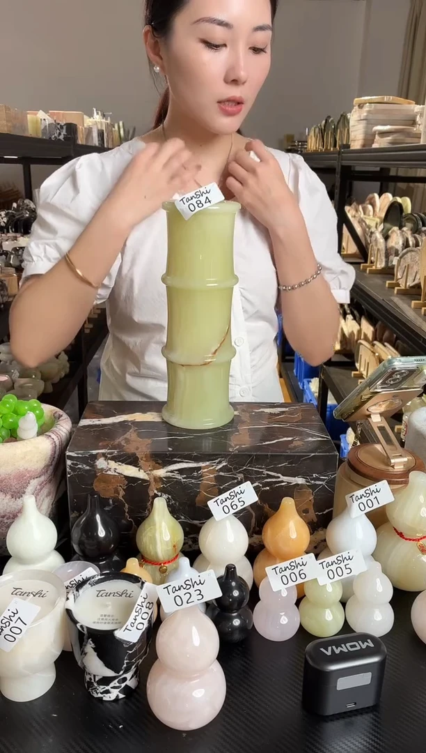 石材084古青玉竹节花瓶
