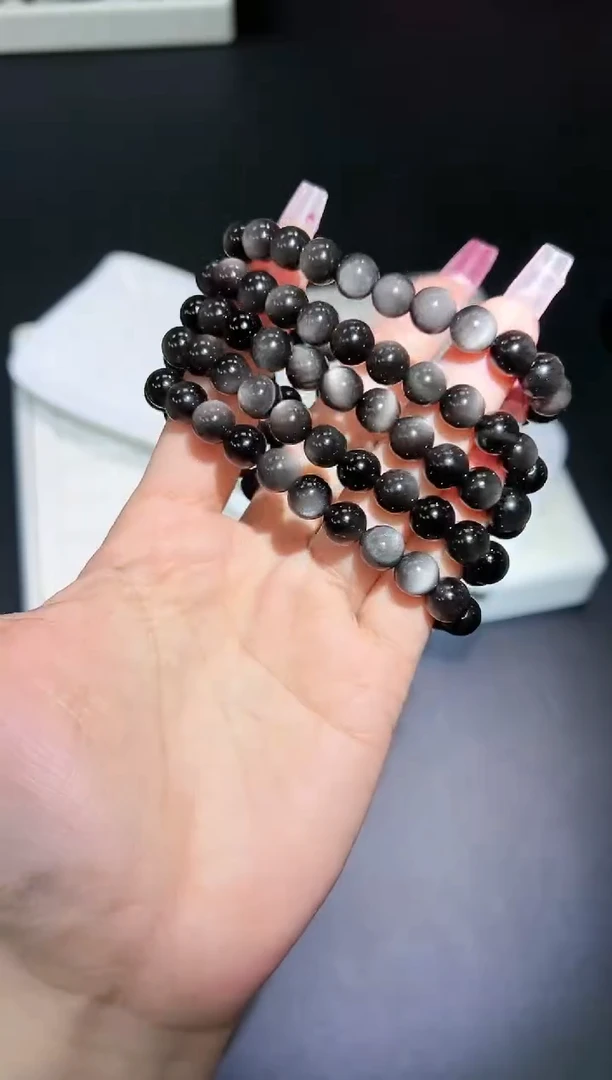 【闪购商品】黑曜岩手串未镶嵌60o多样性发其一/2条装默认微瑕