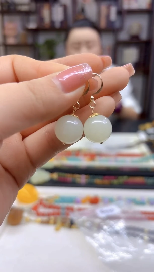 【闪购商品】和田玉（白玉）耳饰14K金镶嵌E673