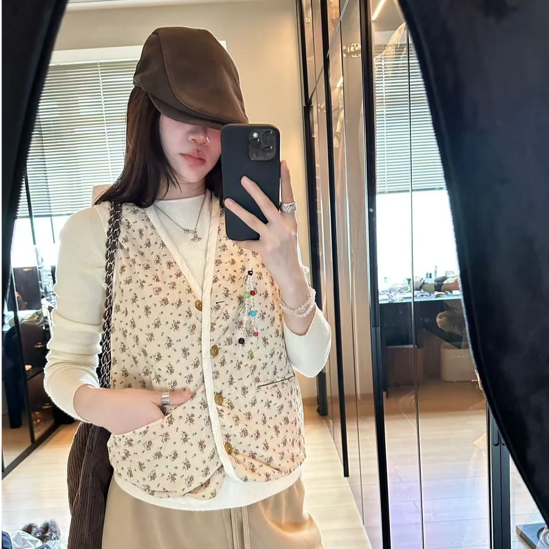 LA 内外两穿 复古碎花 V领 马甲背心  31090