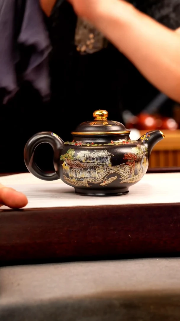 茶壶紫砂石黄 掇只 忆江南珐琅彩