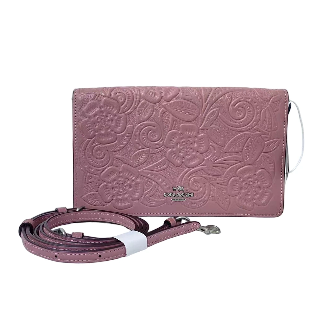 95新 COACH/蔻驰 粉色全皮压花单肩斜挎包  SH-30241-A