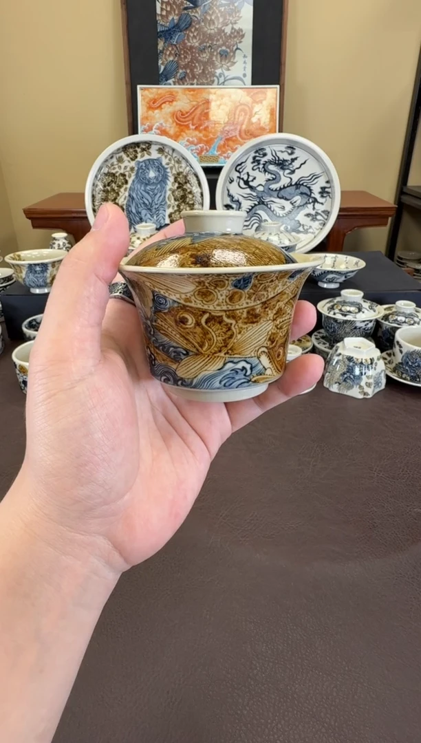 二号釉海浪鳜鱼马蹄盖碗