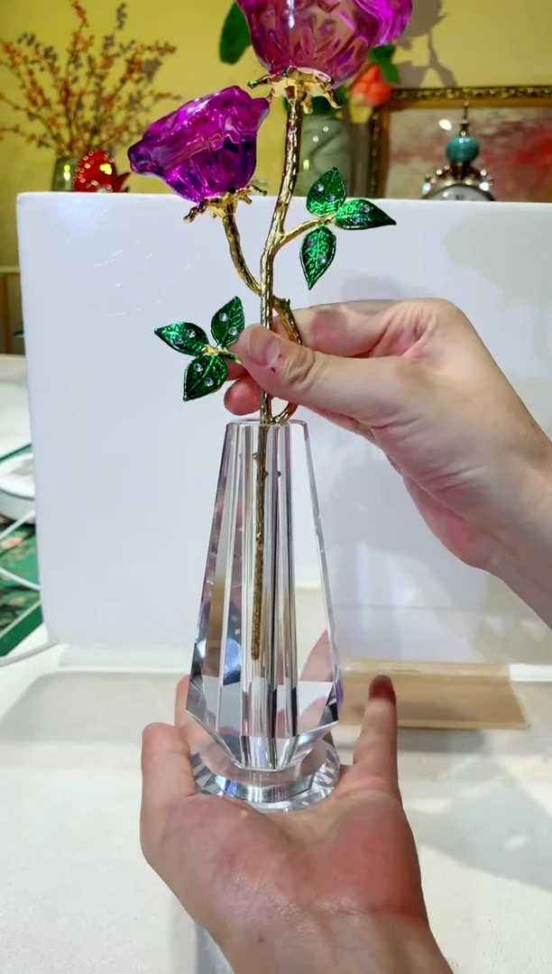 琉璃手工艺品紫色水晶玫瑰