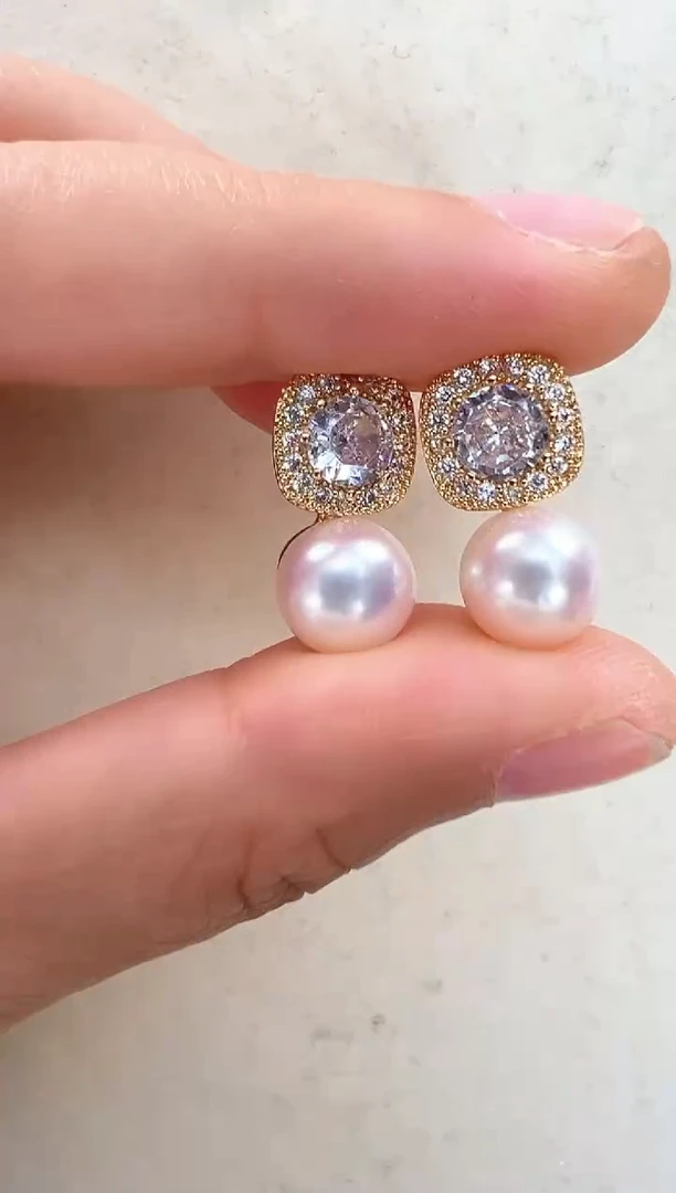 【闪购商品】淡水珍珠耳饰合金大方糖