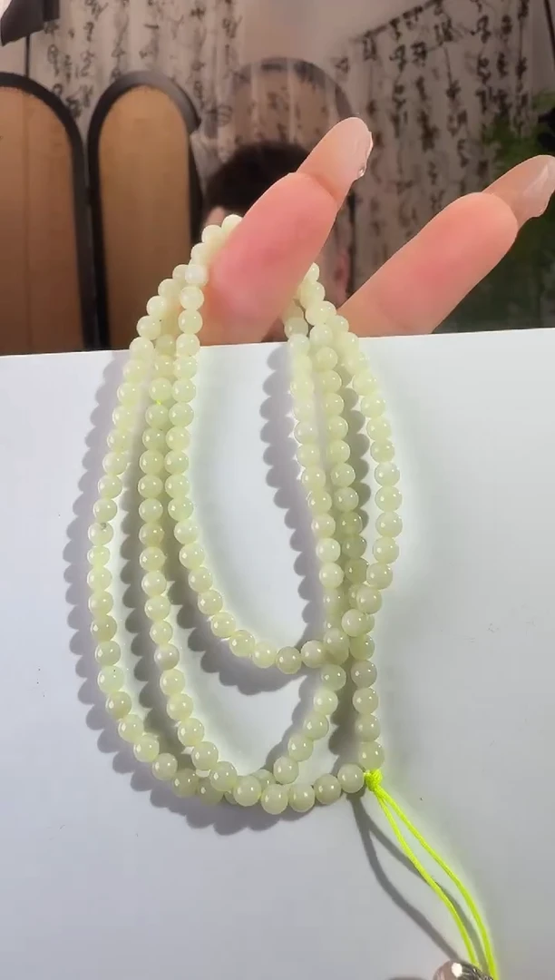 和田玉未镶嵌颈饰黄口108链 卡5mm