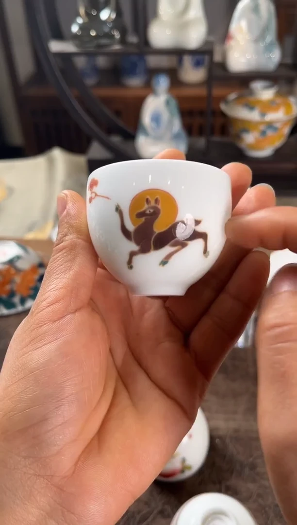 景德镇文祥窑手工釉下彩陶瓷单杯