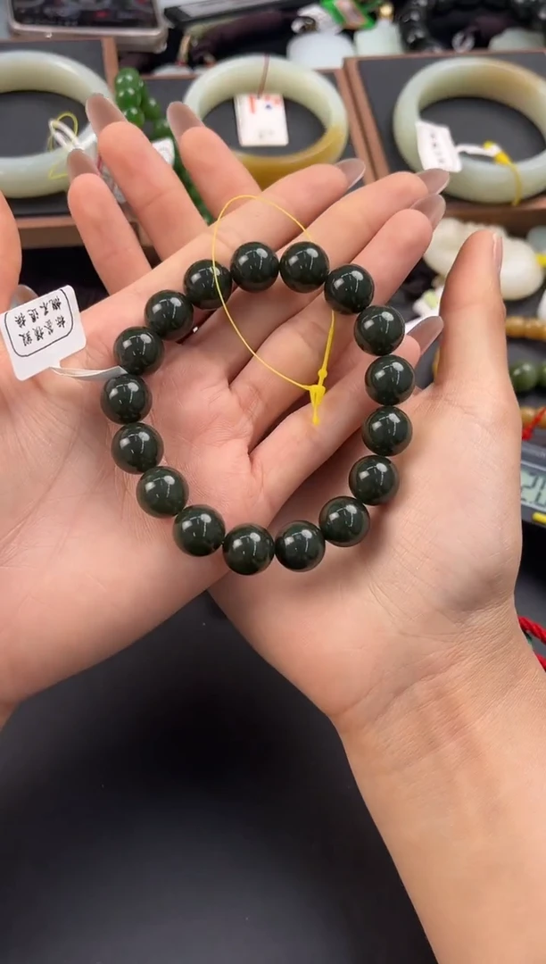 和田玉未镶嵌手串和田黑青手串卡12 微色差