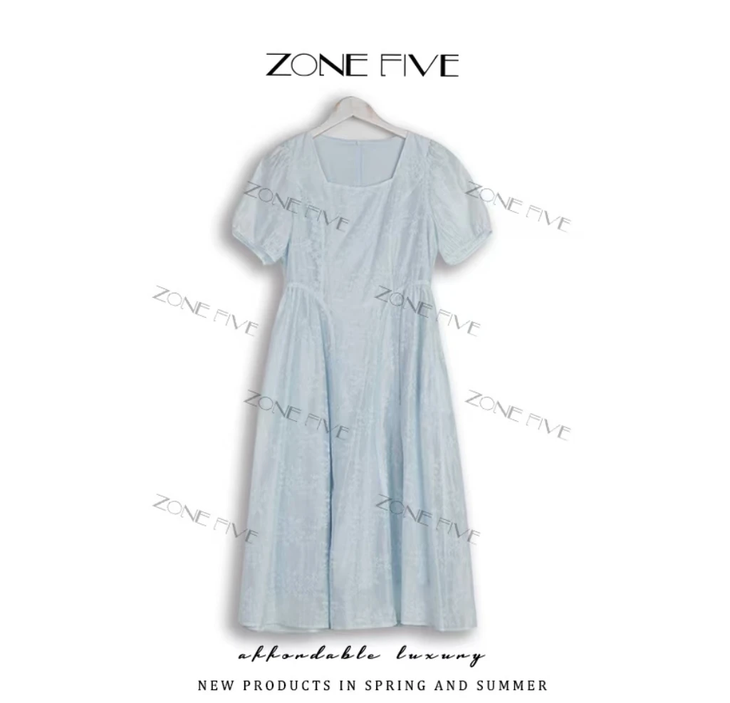 【冰川蓝调】糖色方块日常基础版型显白显瘦连衣裙