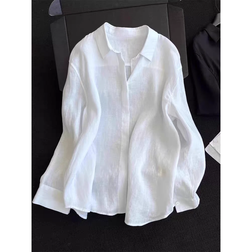 法式白色防晒衬衫女2025秋季新款宽松老钱风垂感长袖衬衣薄款上衣
