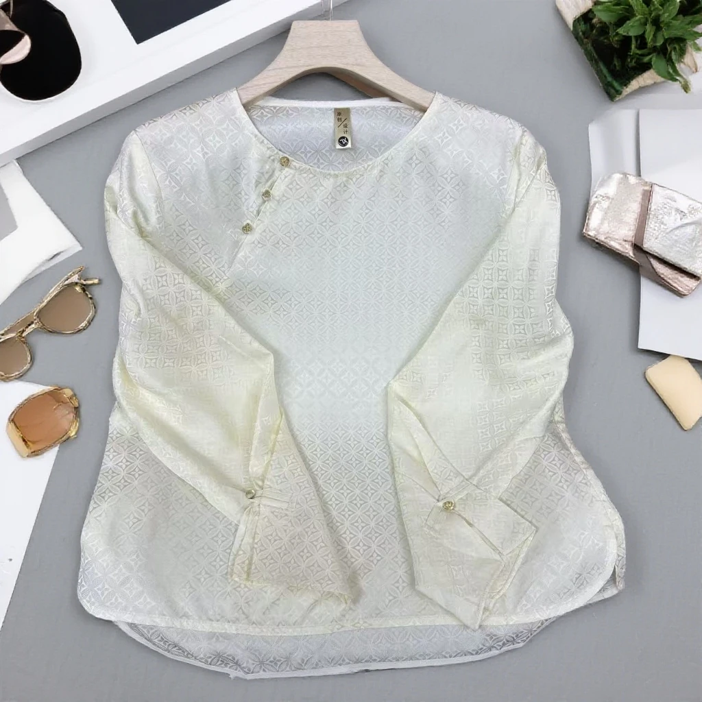 0149【撤柜款】25年新款国风圆领花萝提花薄款唐装高端时尚精品女装