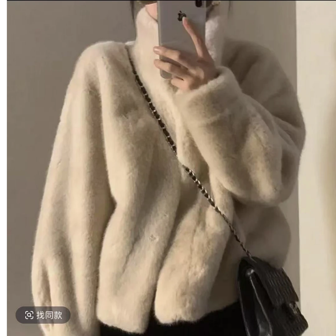 中长款立领韩版短款宽松高领时尚女人造皮草加厚灯笼袖长袖