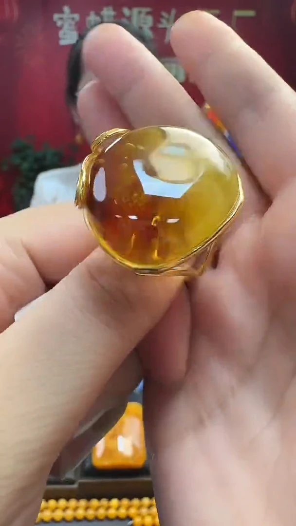 银S925镶嵌琥珀戒指蜜蜡戒指