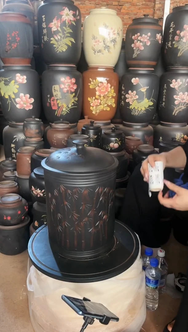 【闪购商品】壶瑕疵 206  饼缸 竹子 高35cm