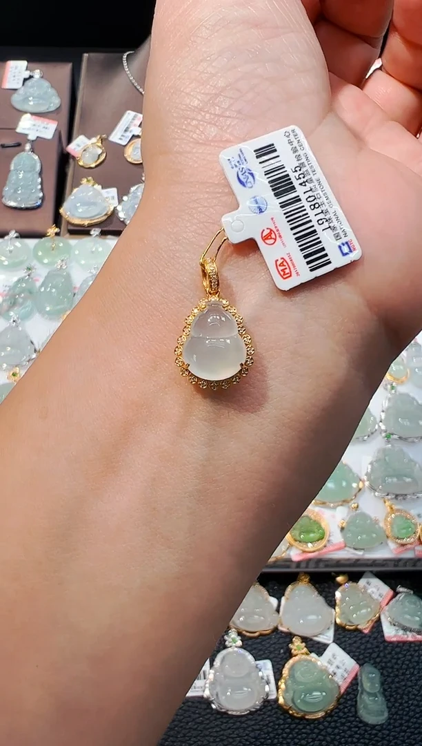 吊坠(不含链)18K金镶嵌翡翠葫芦吊坠1455