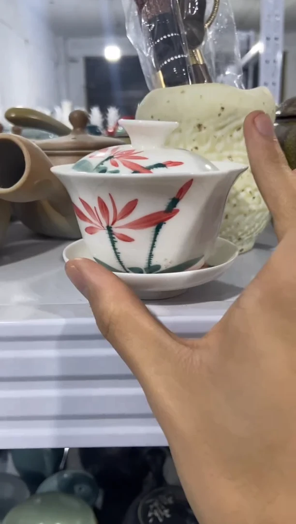 还真汝窑大容量带盖带过滤办公杯陶瓷茶水会议杯