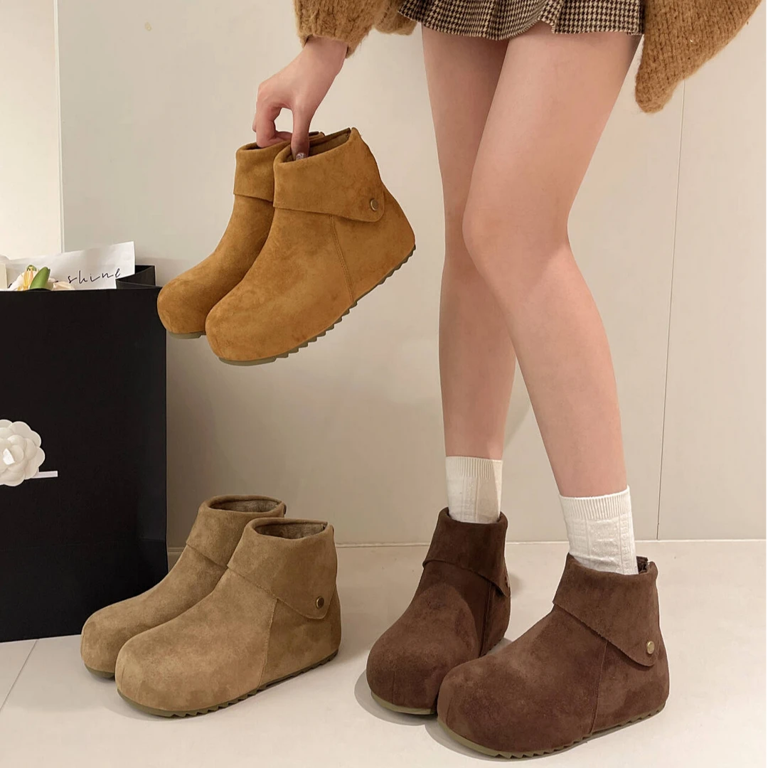 秋冬季新款厚底增高小短靴时尚百搭后拉链加绒女靴子