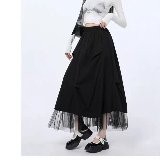 AMAZCOOL 不规则褶皱网纱拼接半身裙5683