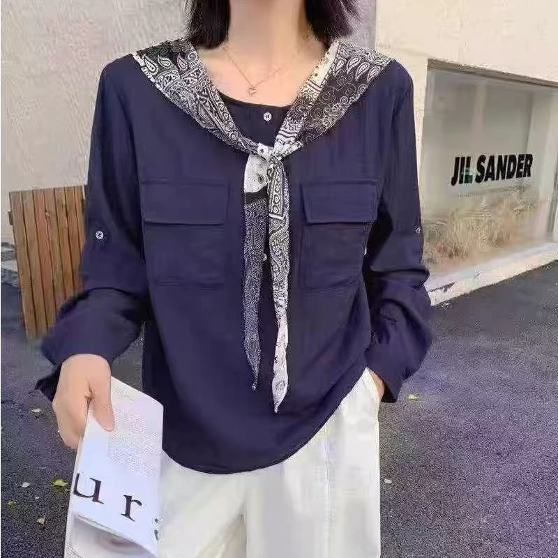 9503款时尚披肩拼接长袖减龄百搭衬衫