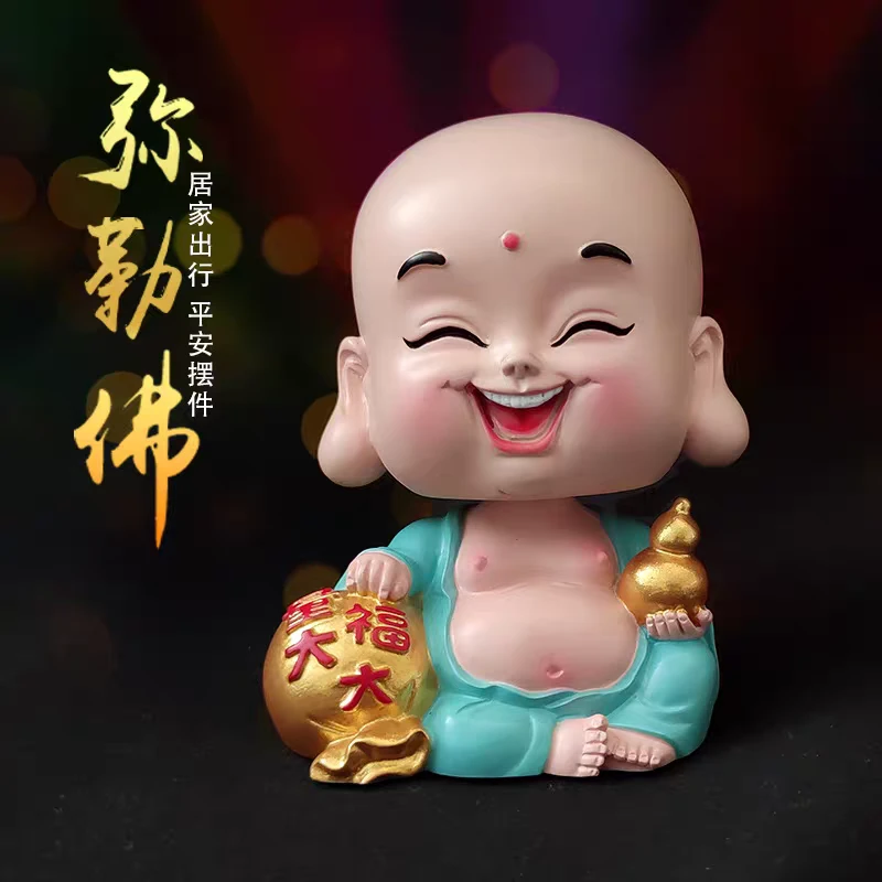祝福树脂摆件可爱创意摇头小和尚卡通车载内装饰个性摆件汽车用品