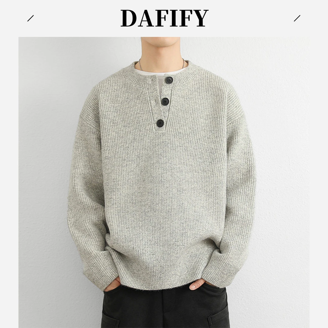 DAFIFY日系复古毛衣纽扣设计男士休男男6080花式绞花针织毛衣