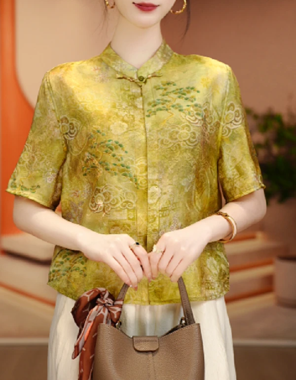 诺诗 新款洋气宽松显瘦优雅轻奢气质印花百搭上衣V25Z541