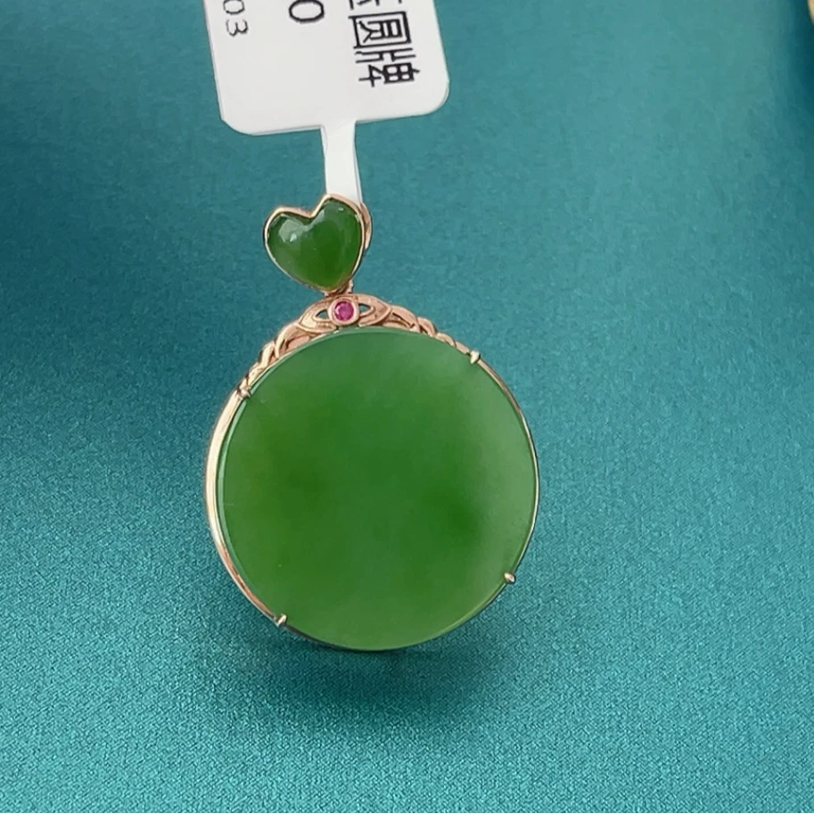 【荣倩专属】18k金镶嵌和田玉圆牌吊坠 精美款 裸石约20mm 总高约30
