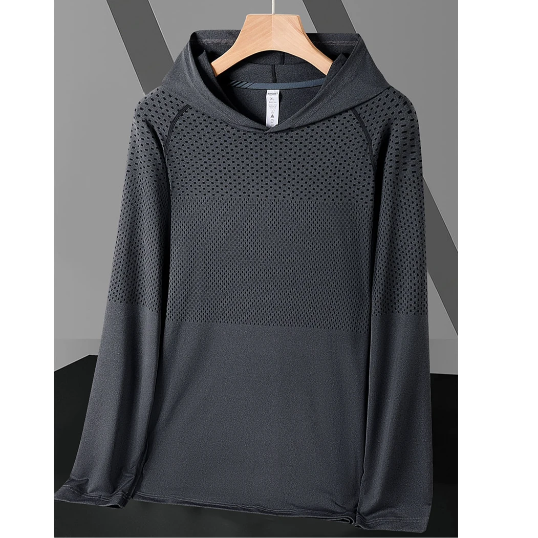 连帽春夏夏季T恤上衣长袖男款休闲日常男士2025速干透气薄款秋季