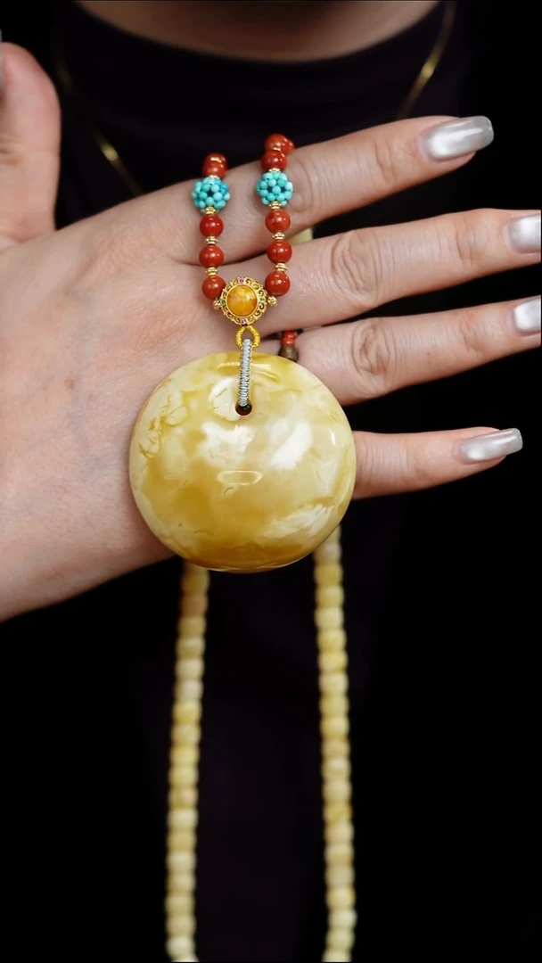 蜜蜡吊坠(赠链)未镶嵌天然蜜蜡公主扣套装赠链子 总重53g+