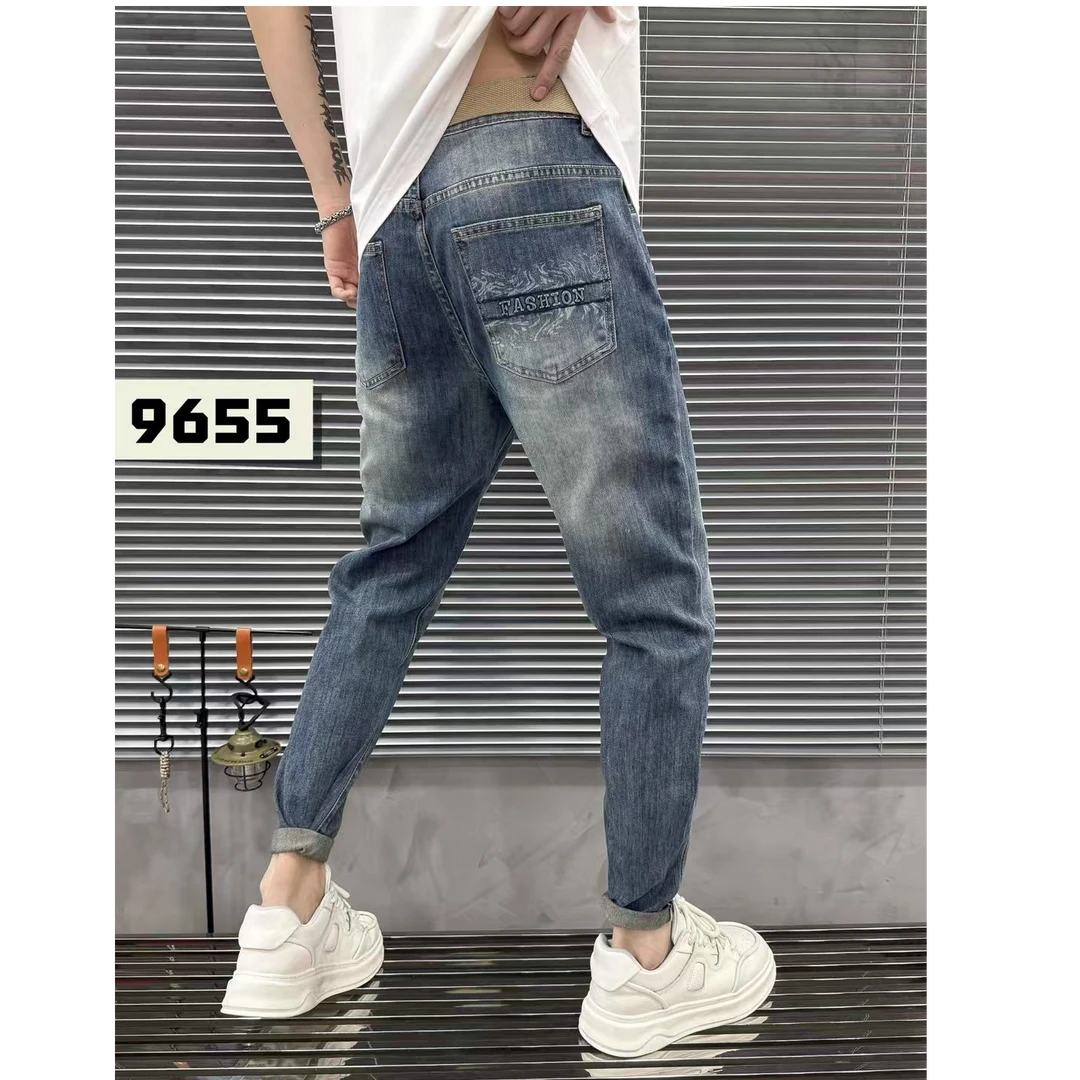 男士拉链春季牛仔裤修身小脚裤薄款-9655