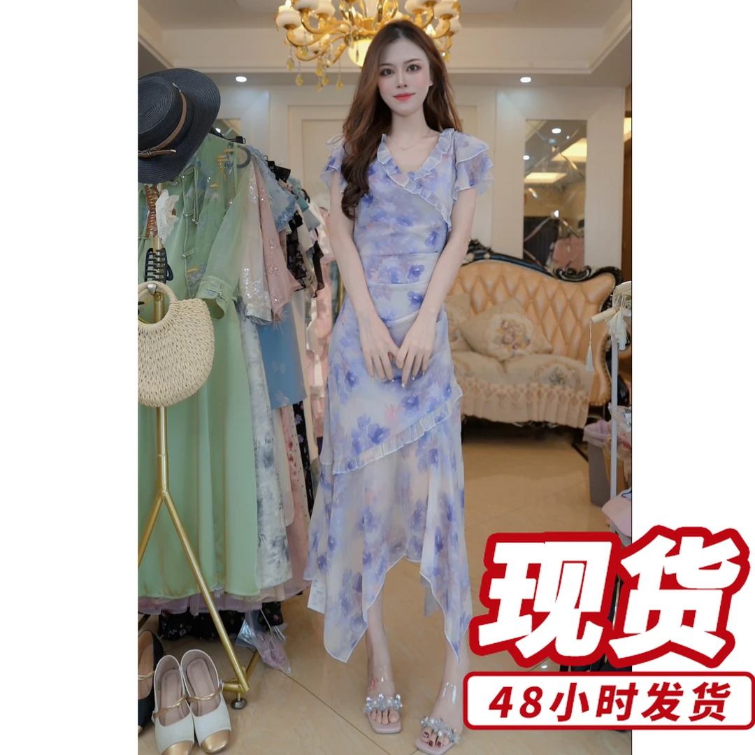 新款夏季法式荷叶显瘦气质连衣裙碎花裙子A36121