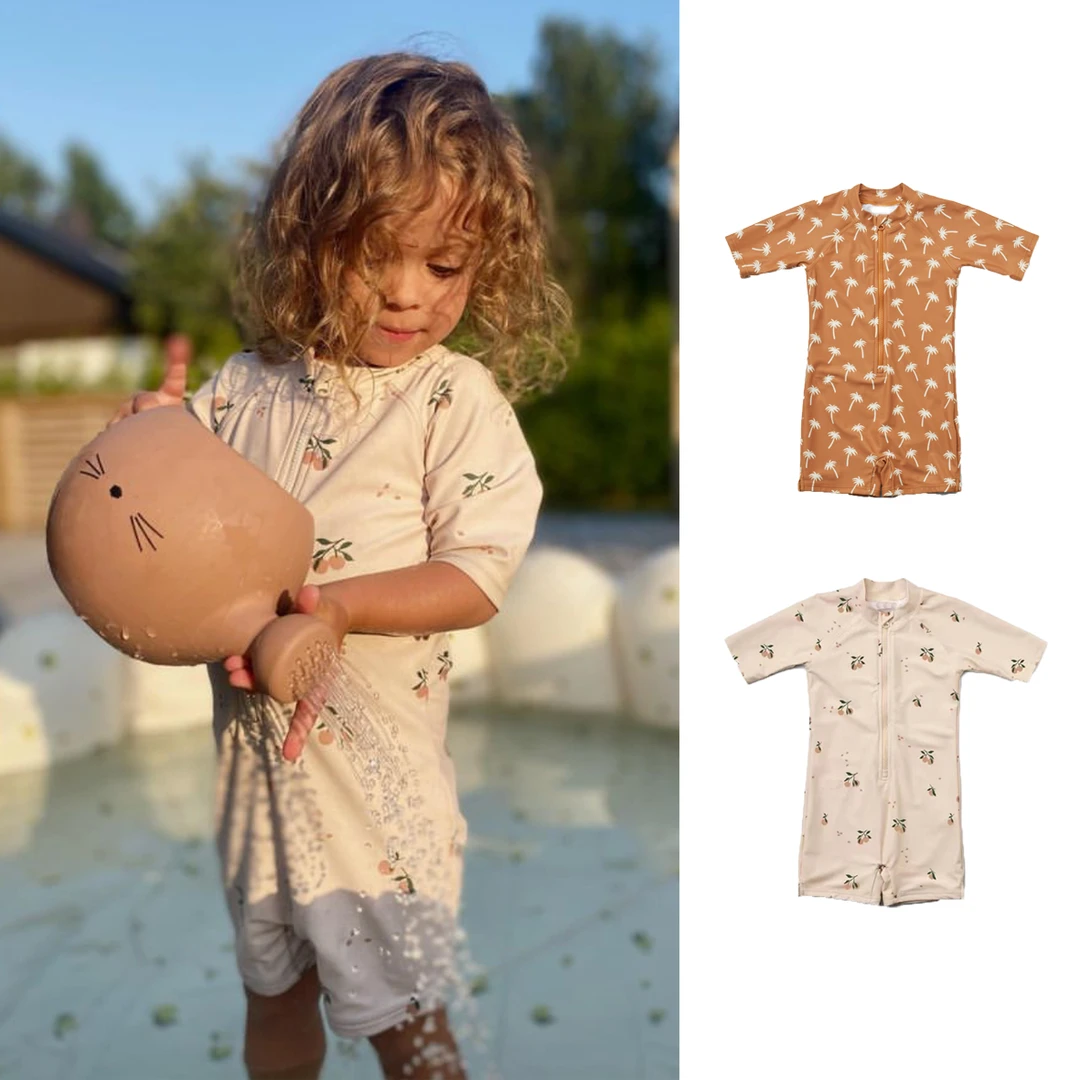 儿童连体泳衣2025男女孩短袖游泳衣ins风碎花泳服沙滩度假温泉衣