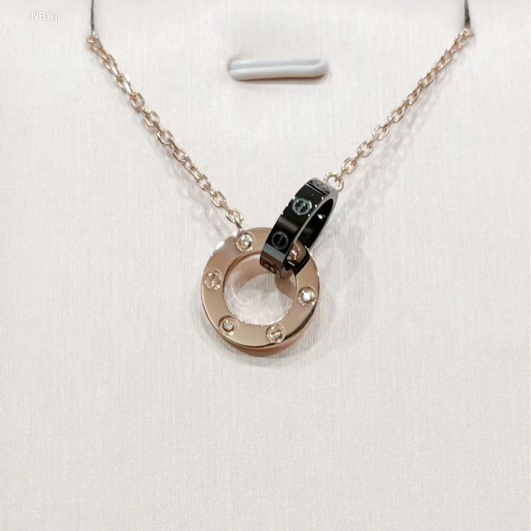 99新 Cartier/卡地亚 卡地亚18k金双环三钻项链/玫瑰金