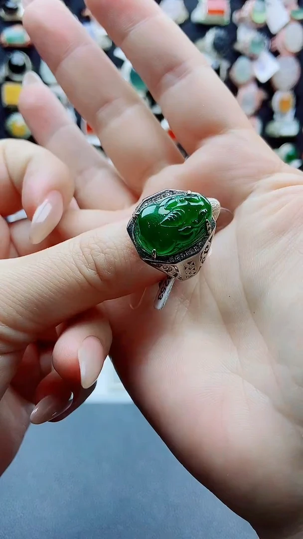 银S925镶嵌戒指翡翠澳****司天然翡翠A货男戒