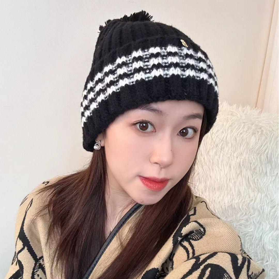 秋冬冬季帽子秋冬毛绒护耳帽条纹女士包头加厚