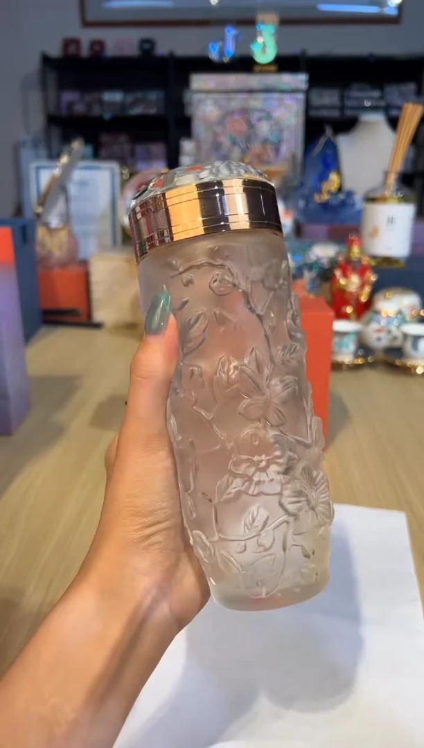 111古法琉璃-晶璃蝶舞水杯（透明桃花）