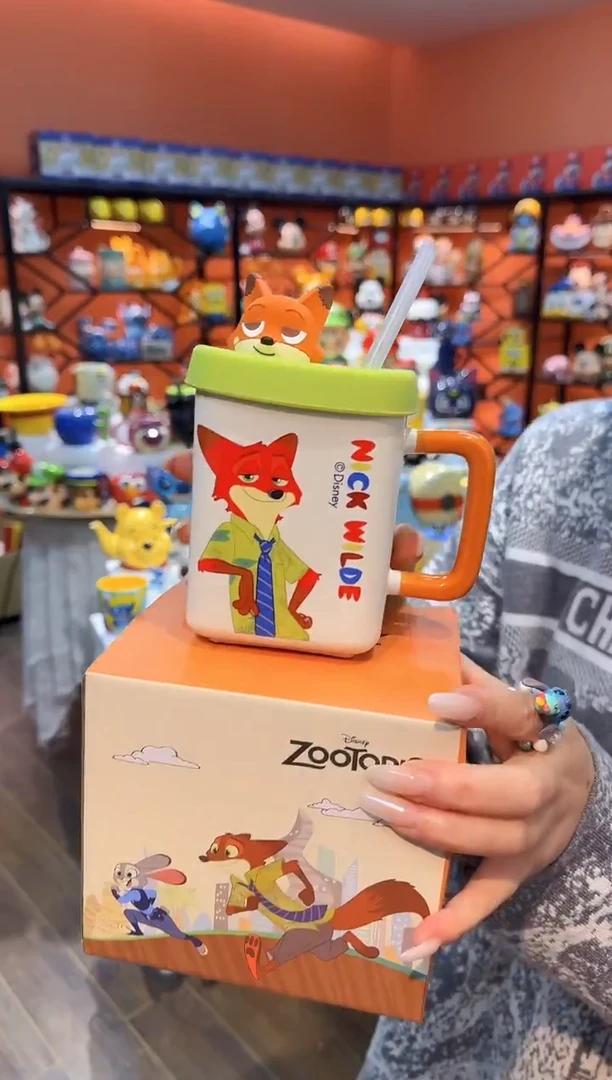 瓷片@@疯狂动物城狐尼克四方陶瓷吸管杯