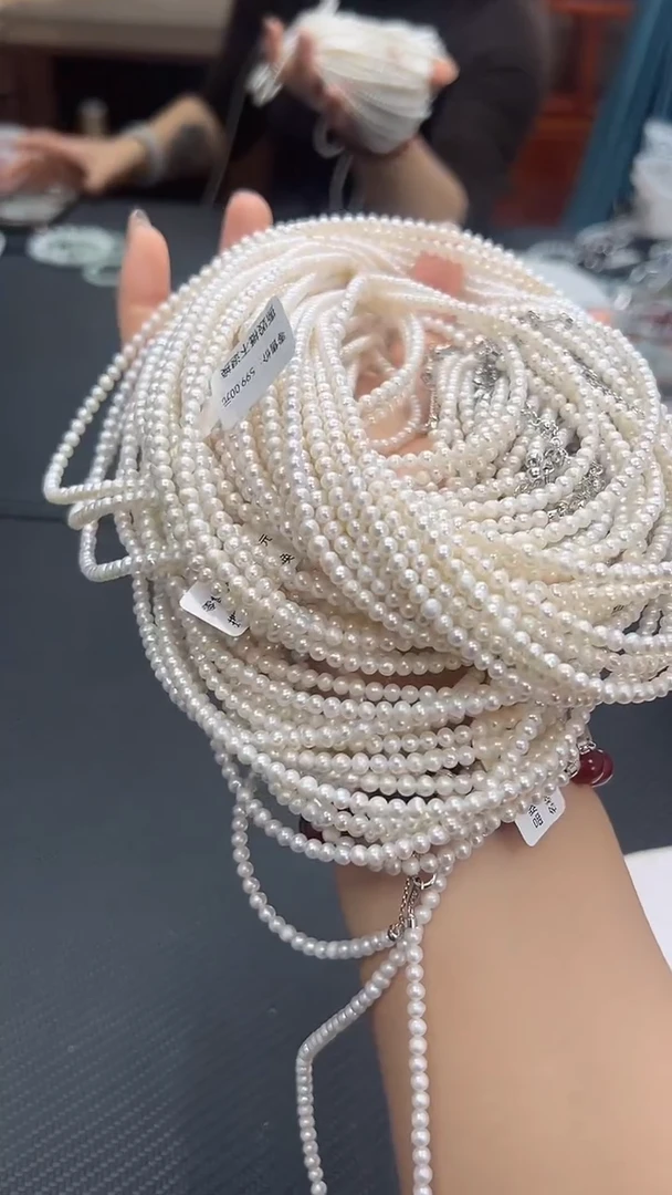 颈饰银S925镶嵌淡水珍珠珍珠小米链 多样性发一件