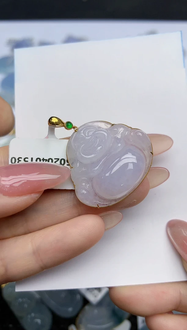 【闪购商品】翡翠挂件18K金镶嵌天然翡翠A货