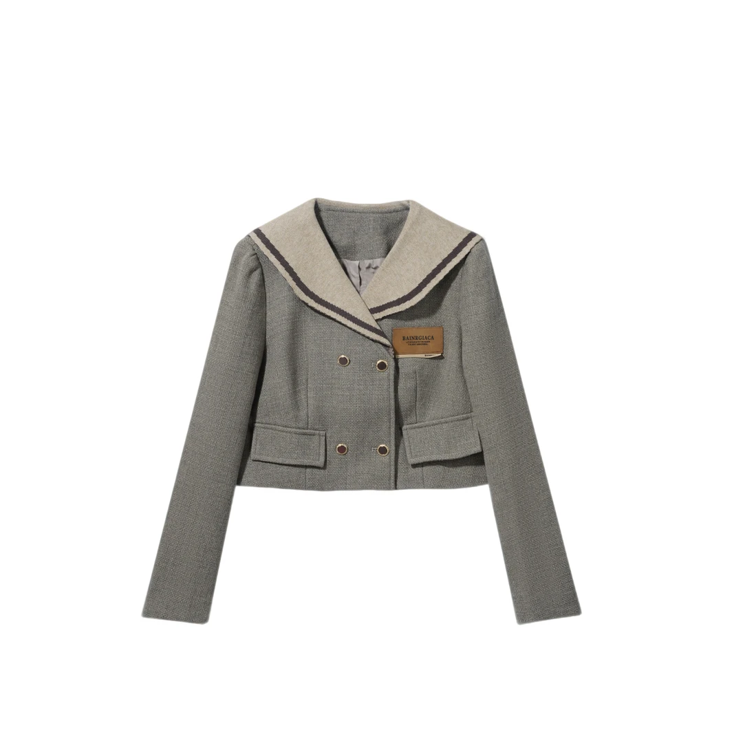 【小依专享】W1357050A时尚百搭短款外套ol女-7050秋季秋冬上衣灰色