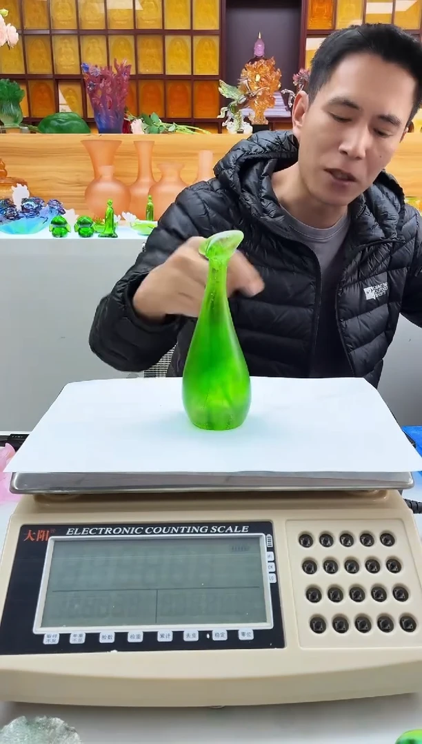 手工艺品琉璃绿色小鹿摆件15公分冰冻烧