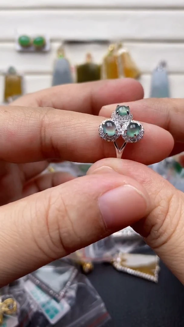 银S925镶嵌戒指翡翠1