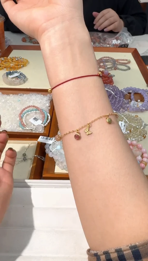 【闪购商品】水晶手链银S925镶嵌A037金色蝴蝶链条款