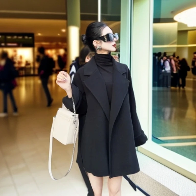 春秋新款短款双面绒大衣女韩版小个子显高毛呢外套时尚百搭气质