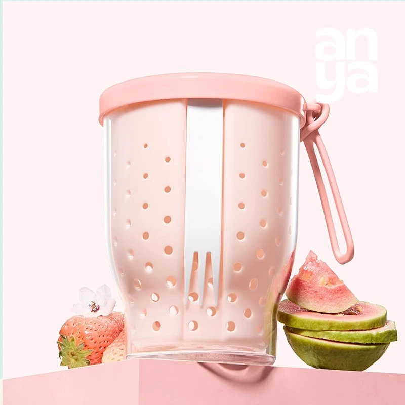 安雅水果杯便携式车载外出带叉盒抗菌可沥水食品级高颜值防尘密封