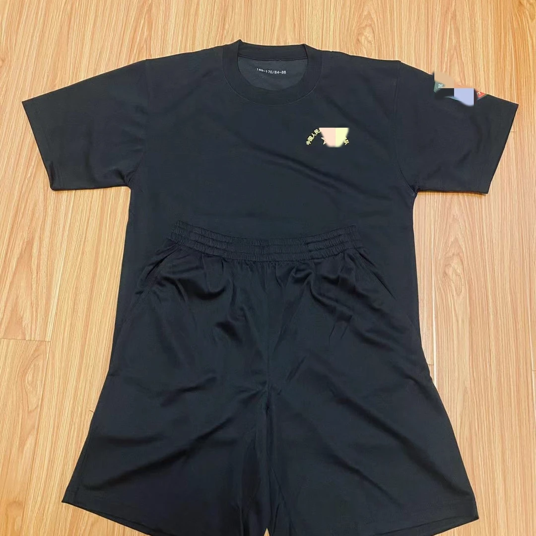 黑色体能服短袖短裤套装