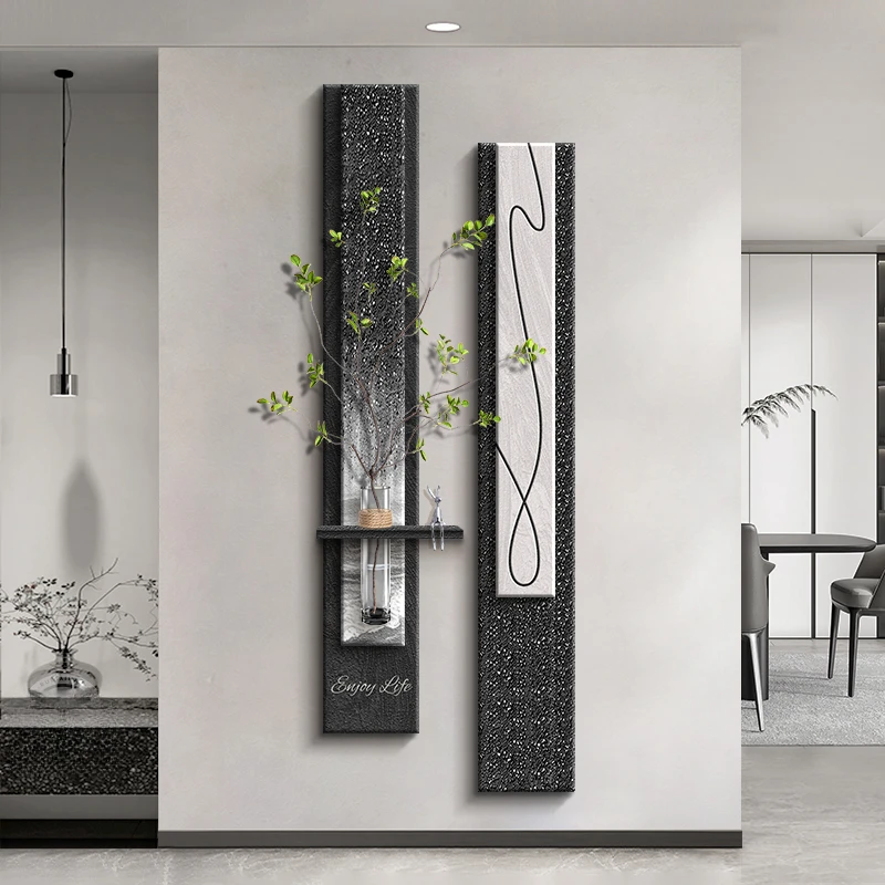 水培绿植壁画竖版长条电视机背景墙高级感装饰画走廊过道玄关挂画